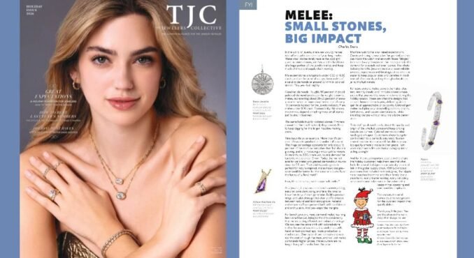 On the left side, a woman on the front cover of a magazine. On the right hand side, an article showing jewelry.